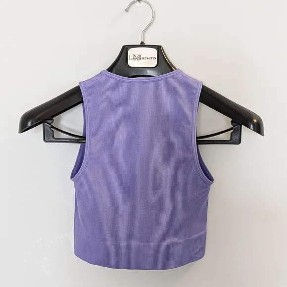 Streetwear Society - Lavender Sporty Casual Ribbed Fitted Crop Top Sz S - Picture 2 of 6
